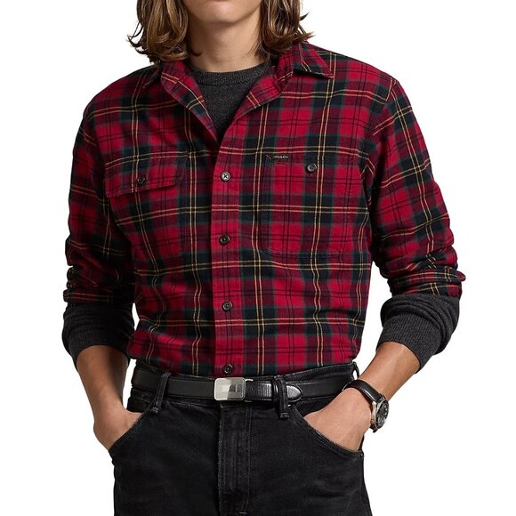 Polo Ralph Lauren Men's Long Sleeve Plaid 2 Pocket Shirt Classic Fit Red/Black L